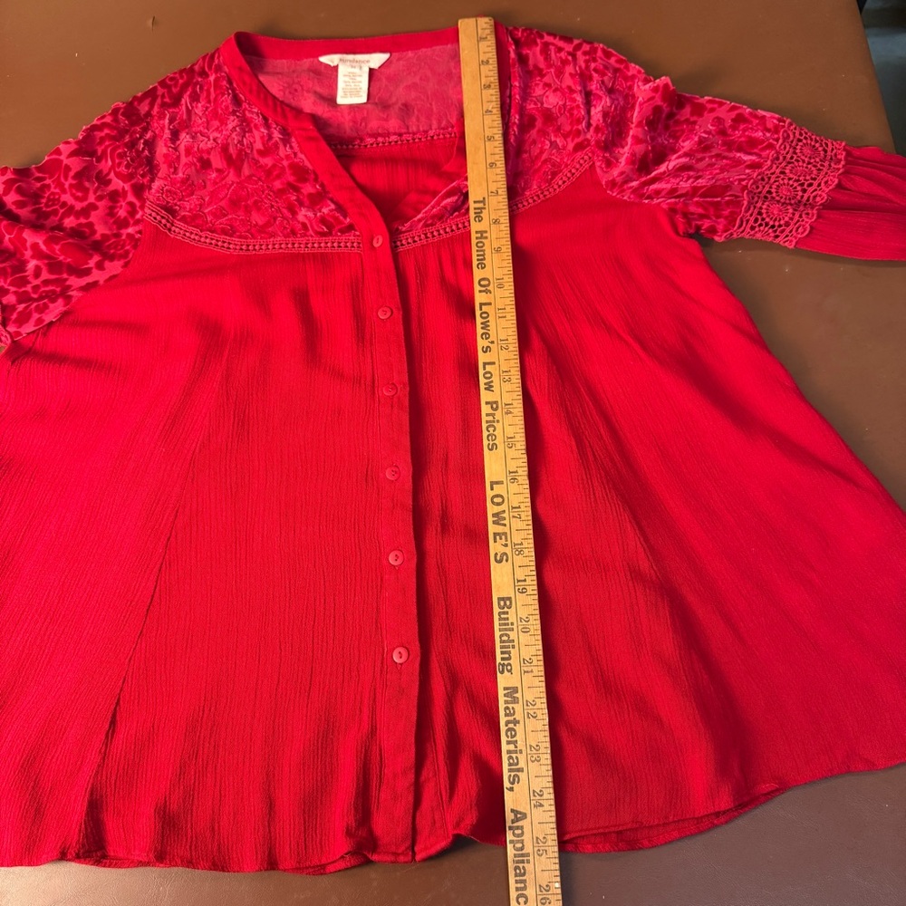 Sundance Red Velvet Burnout and Lace Detail Blouse, Bohemian, Whimsigoth Western - Picture 11 of 12